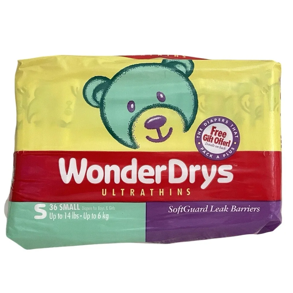 Wonderdry Vintage Bear Plastic Diapers Sz SMALL Diapers Pack Of 36 New Born 14lb